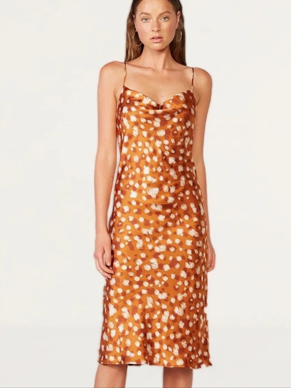 BARDOT Printed Slip Dress in Sketch Spot Satin Midi Size Large Cocktail Party